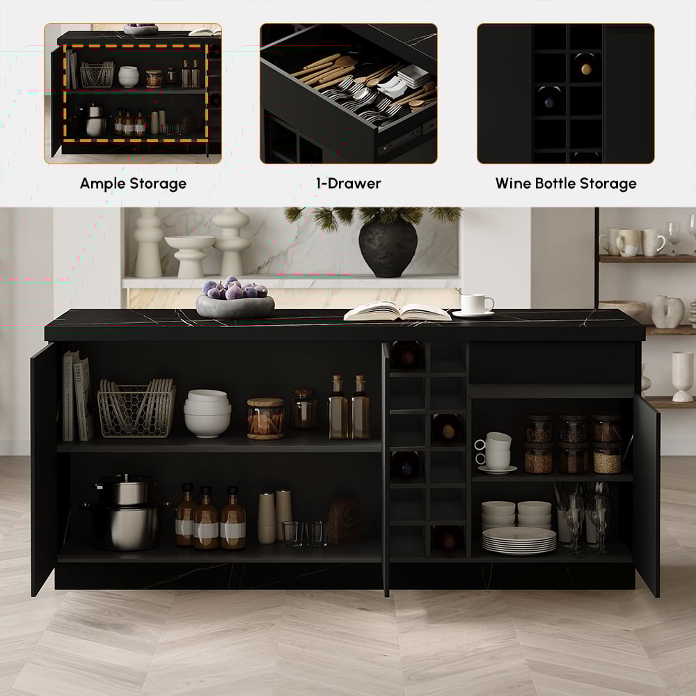 Island & Stool Set 72" Japandi Wood Kitchen Island with 2 Counter Stools window image