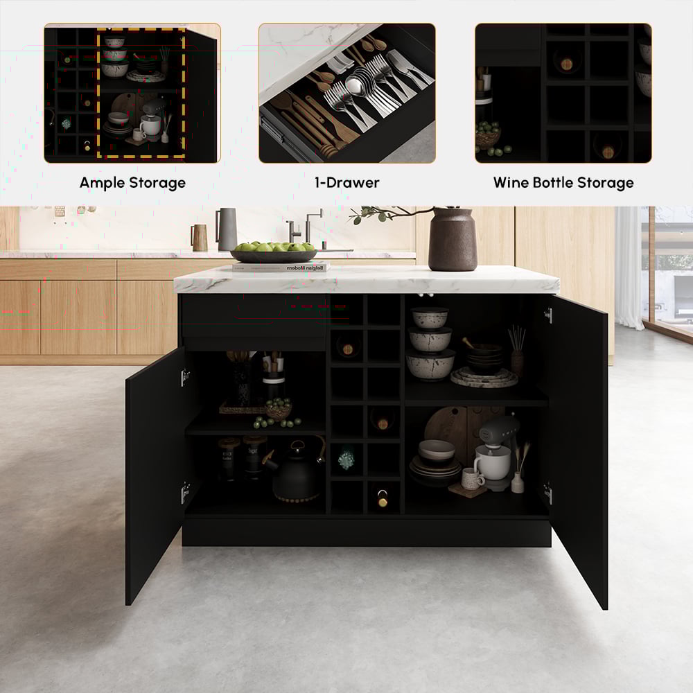 Island & Stool Set 72" Japandi Wood Kitchen Island with 2 Counter Stools window image