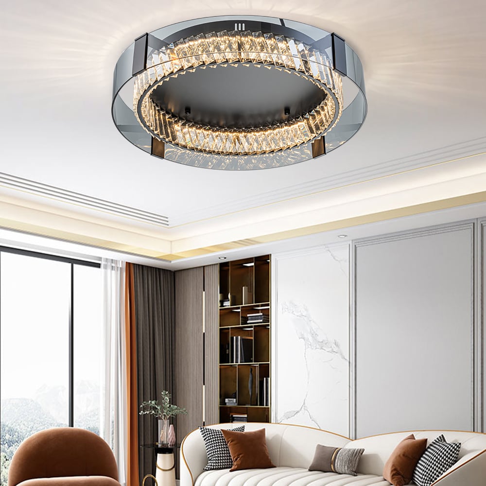 Crystal Dimmable Ceiling Lights 3 Modes LED Flush Mount Light with Remote Control window image