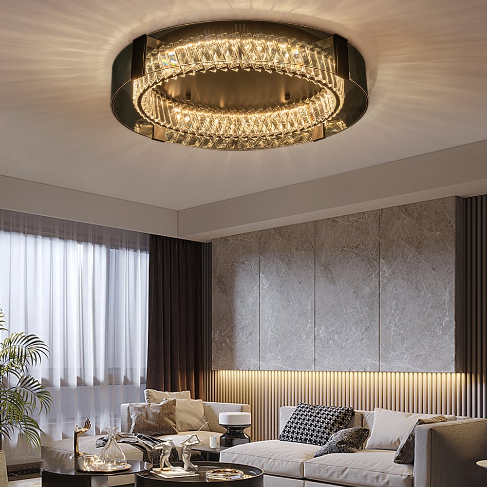 Crystal Dimmable Ceiling Lights 3 Modes LED Flush Mount Light with Remote Control window image