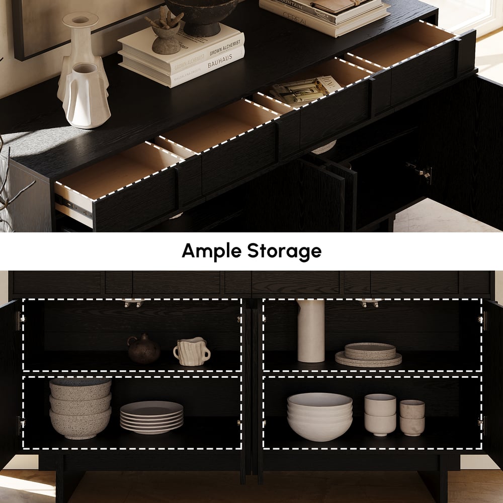 1530mm Mid Century Modern Sideboard Wooden Buffet with Storage window image