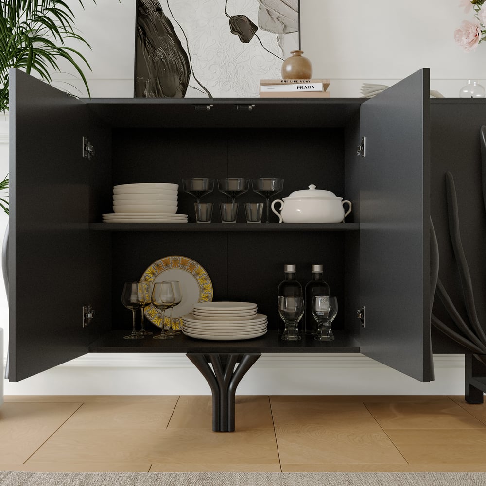 1600mm Sideboard Branch Design Mid Century Modern Buffet with 2 Doors 2 Shelves window image