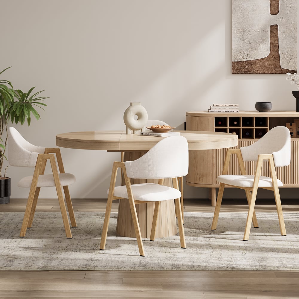 Cadeiras de jantar estofadas de linho branco, cadeira com encosto curvo, conjunto de 2 Imagem da janela