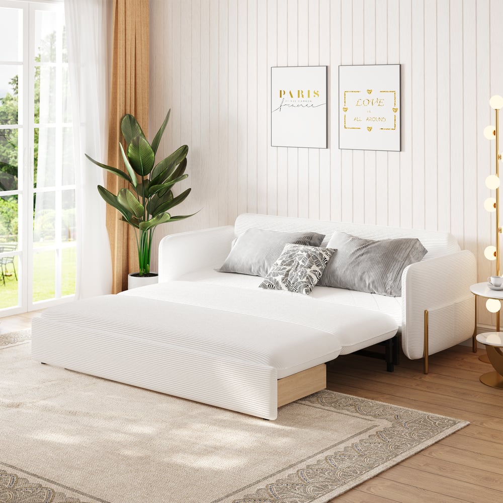 79" King 3-Seater Corduroy Convertible Sleeper Sofa window image
