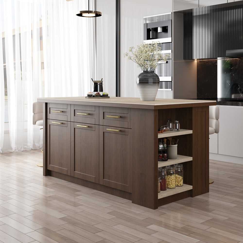 70.9" Modern Style Sintered Stone Kitchen Islands with Multi-Storage Walnut window image