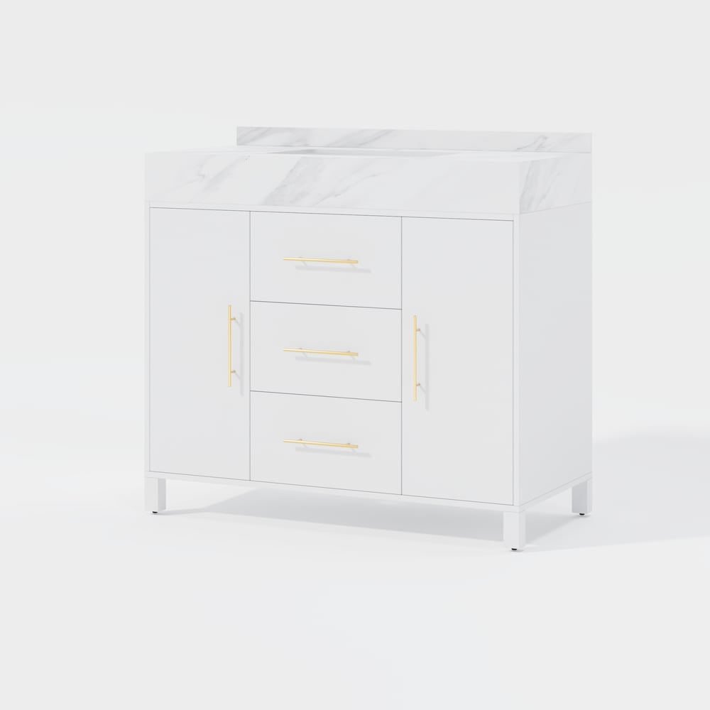 1000mm Freestanding White Bathroom Vanity, Sintered Stone Countertop & Gold Handles window image