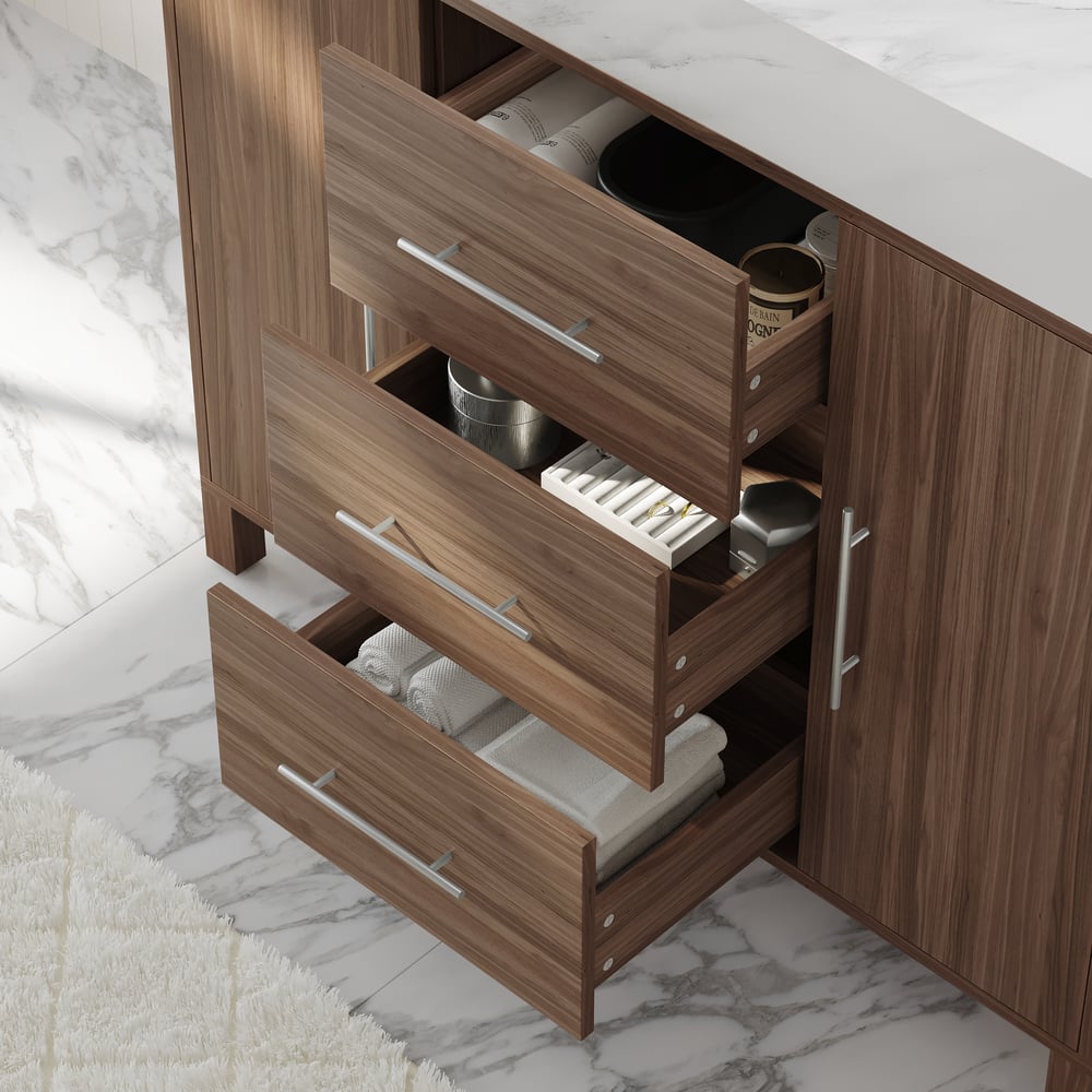 1000mm Walnut Freestanding Bathroom Vanity Sintered Stone Top & Silver Handles window image