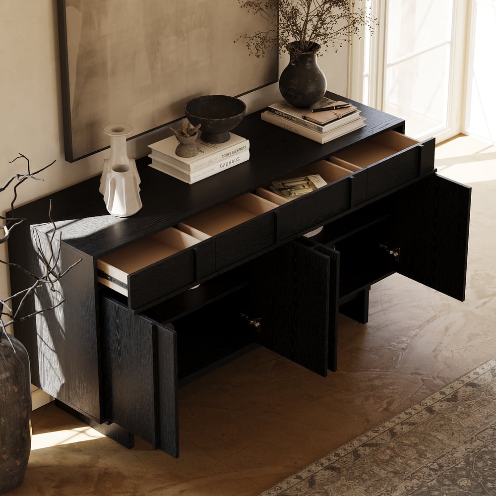 1530mm Mid Century Modern Sideboard Wooden Buffet with Storage window image