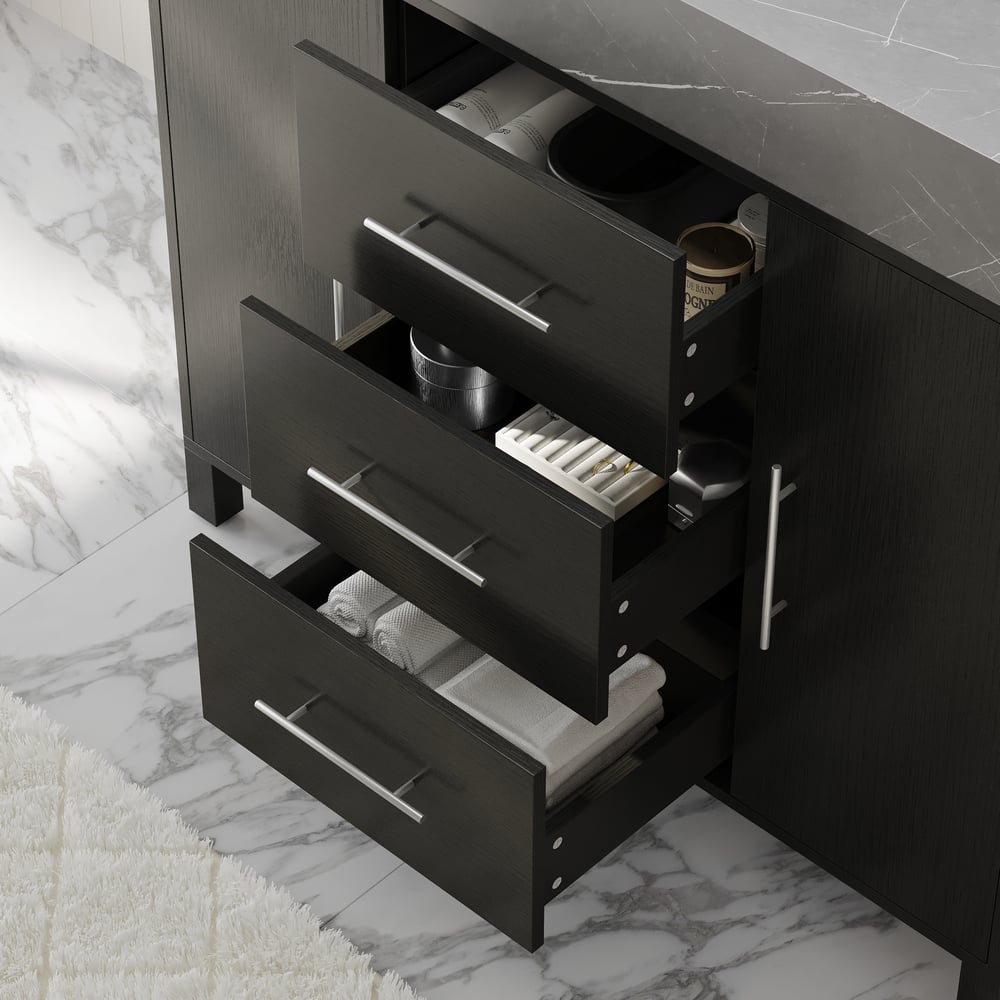 1000mm Freestanding Black Bathroom Vanity, Sintered Stone Countertop & Silver Handles window image