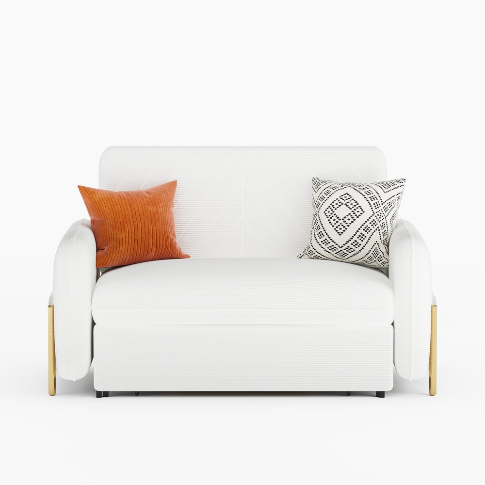 1360mm Full Sleeper Sofa White Corduroy Upholstered Convertible Sofa window image