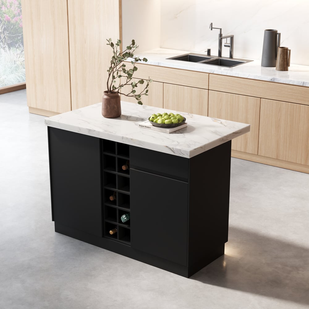 Island & Stool Set 72" Japandi Wood Kitchen Island with 2 Counter Stools window image