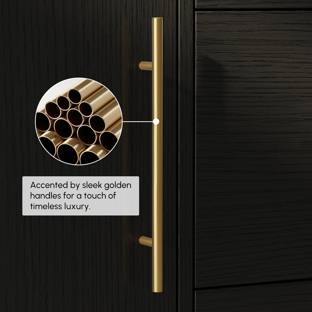 1000mm Freestanding Black Bathroom Vanity, Sintered Stone Countertop & Gold Handles window image