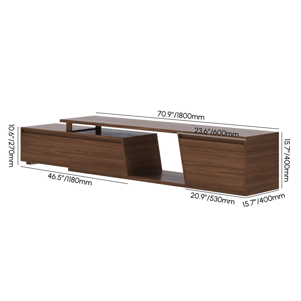 Fero Walnut Reversible Extendable TV Stand with 3 Drawers(71"-120") weights dimensions image
