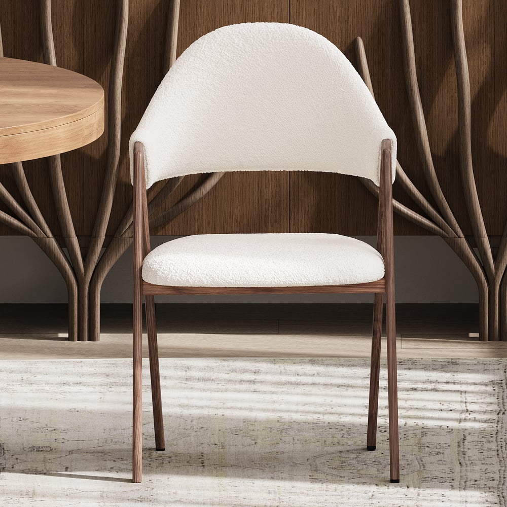 Sedia da pranzo imbottita bianca con schienale curvo, set di 2 Immagine della finestra