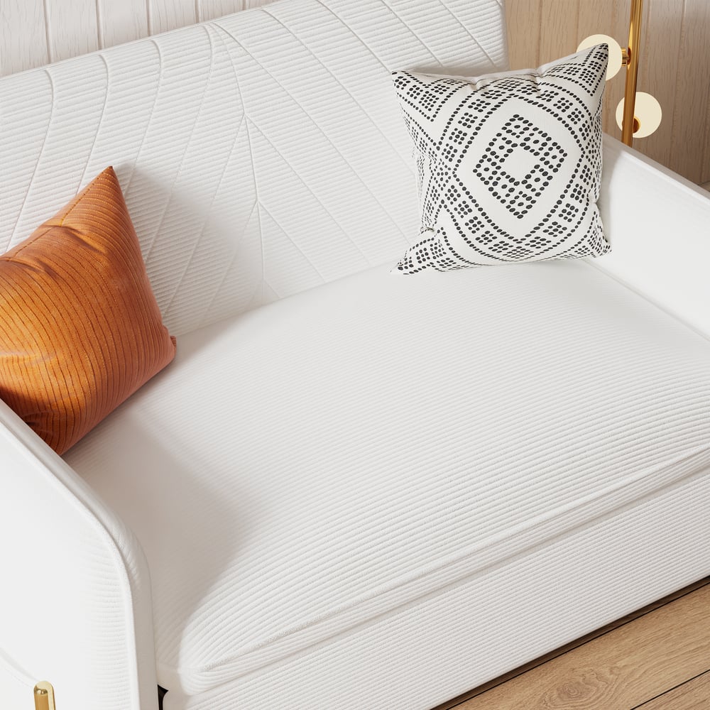 1360mm Full Sleeper Sofa White Corduroy Upholstered Convertible Sofa window image