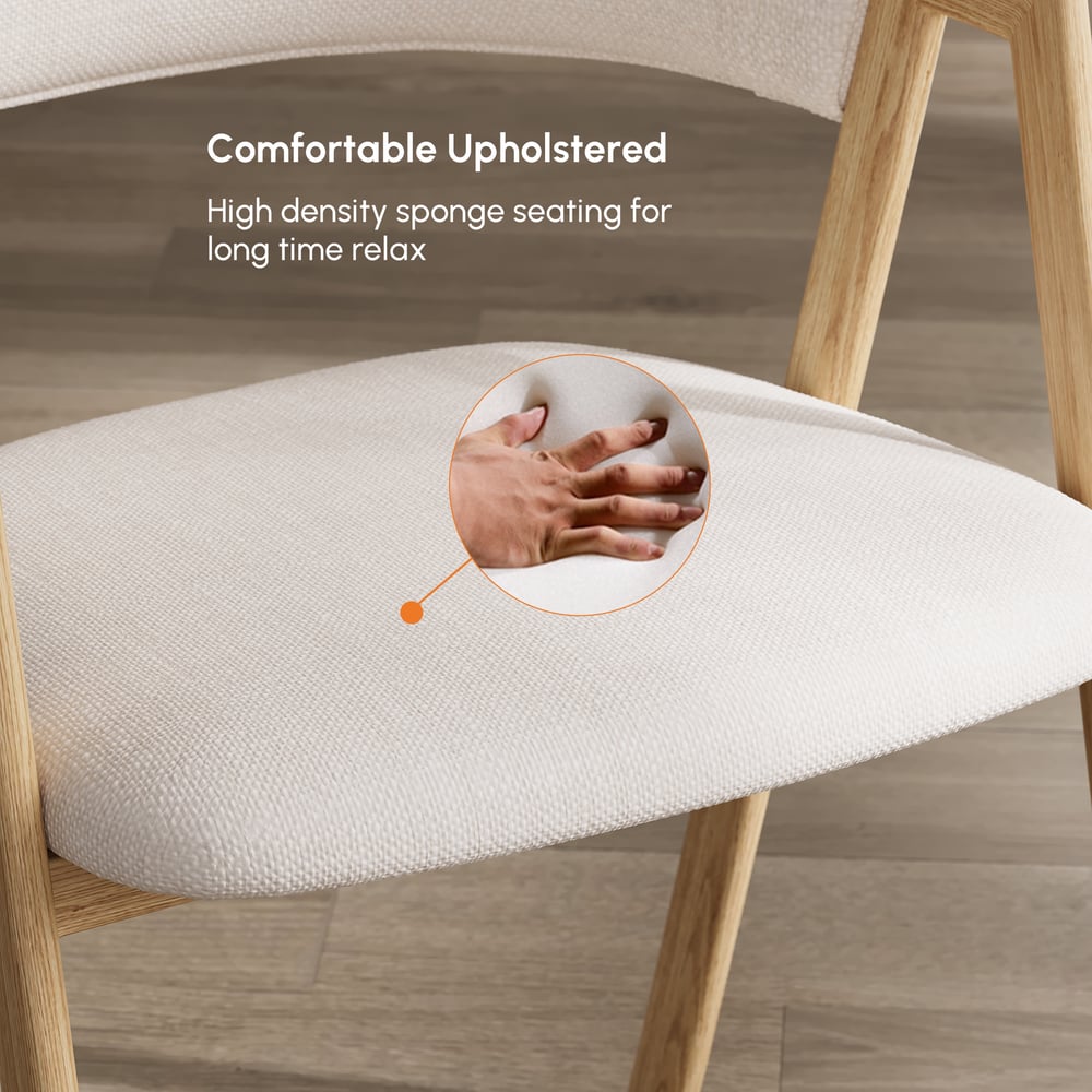 Cadeiras de jantar estofadas de linho branco, cadeira com encosto curvo, conjunto de 2 Imagem da janela