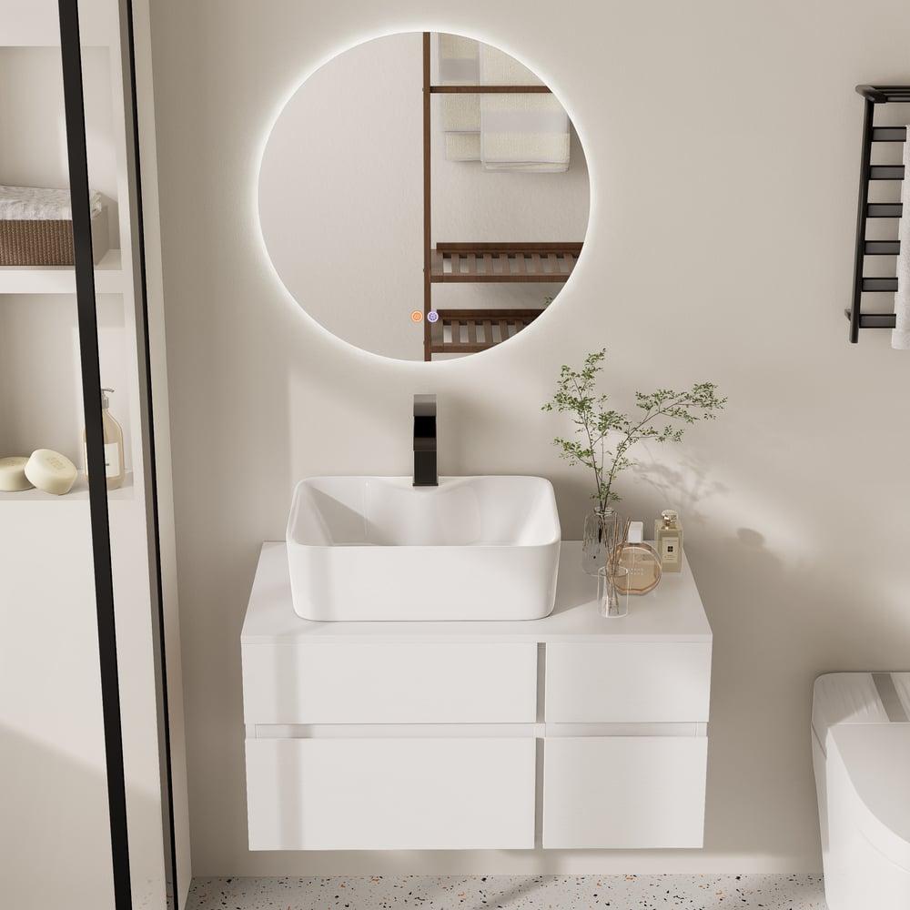 31.5" White Bathroom Vanity & 24" LED Bathroom Vanity Mirror Set window image