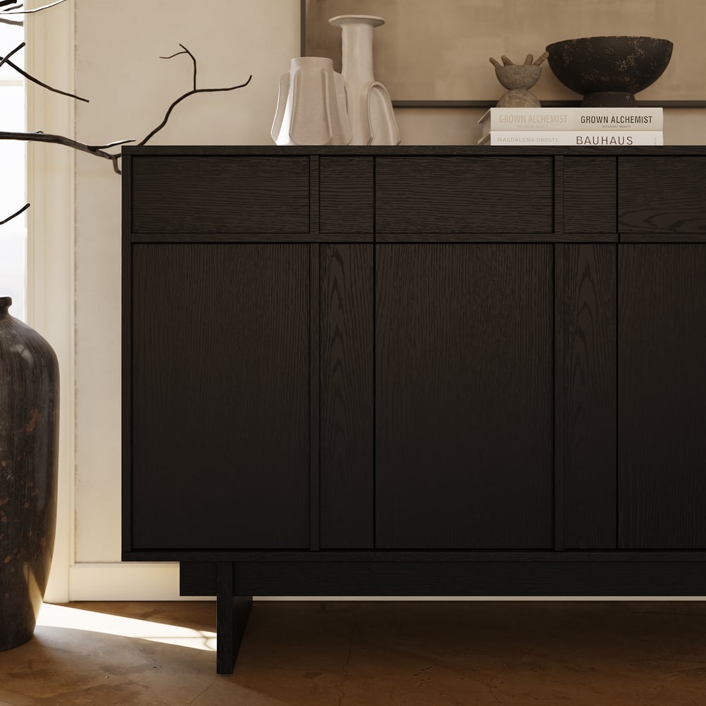 1530mm Mid Century Modern Sideboard Wooden Buffet with Storage window image