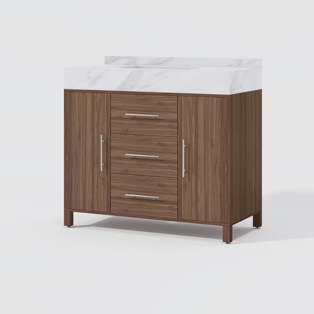 1000mm Walnut Freestanding Bathroom Vanity Sintered Stone Top & Silver Handles window image