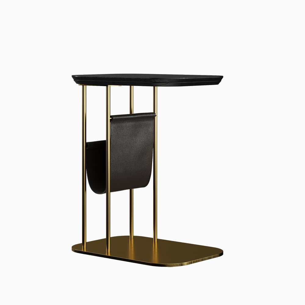 C-Shaped Black & Gold Rotating Side Table with Storage window image