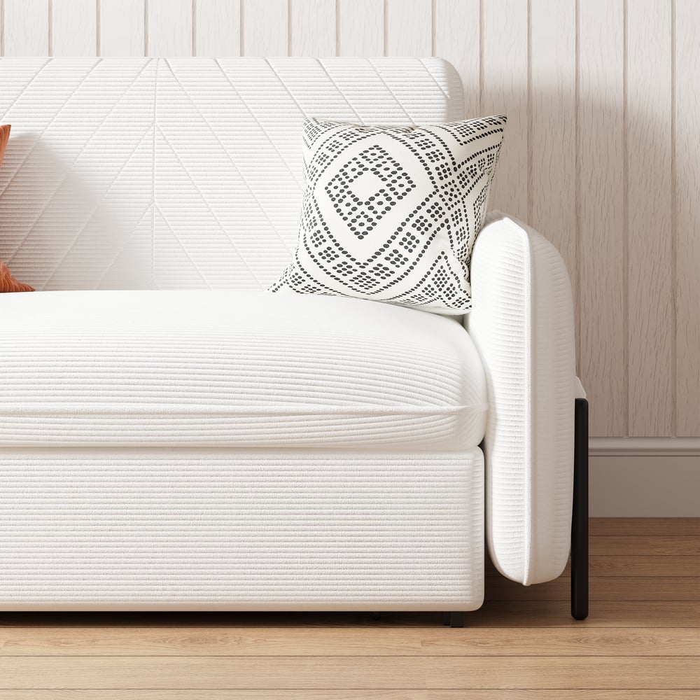 54" Full 2-Seater White Corduroy Convertible Sleeper Sofa window image