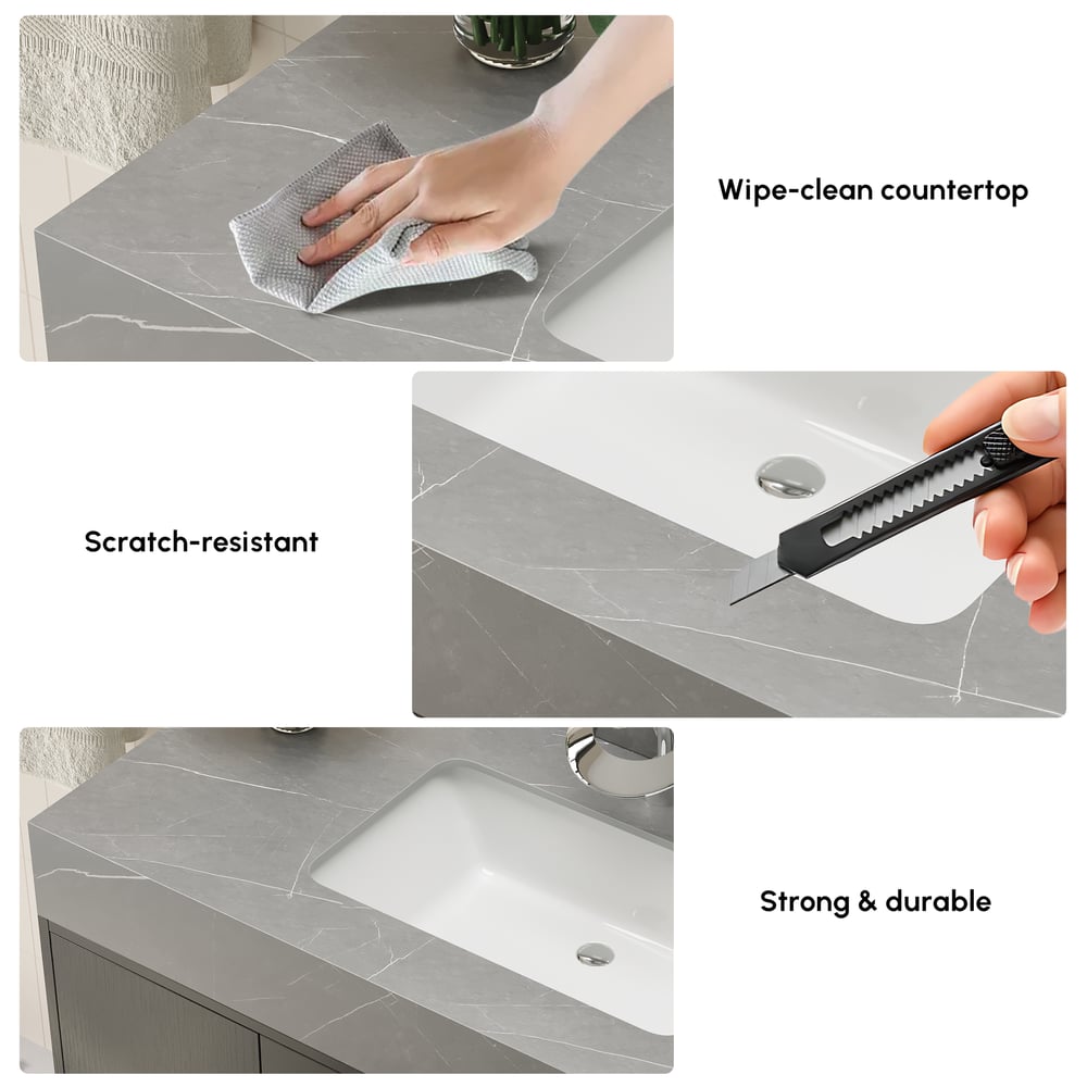 1000mm Freestanding Black Bathroom Vanity, Sintered Stone Countertop & Silver Handles window image