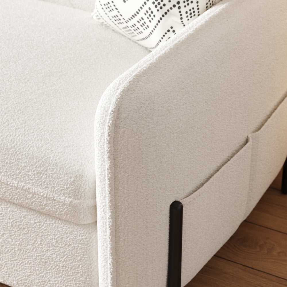 1360mm Full Sleeper Sofa White Boucle Upholstered Convertible Sofa window image
