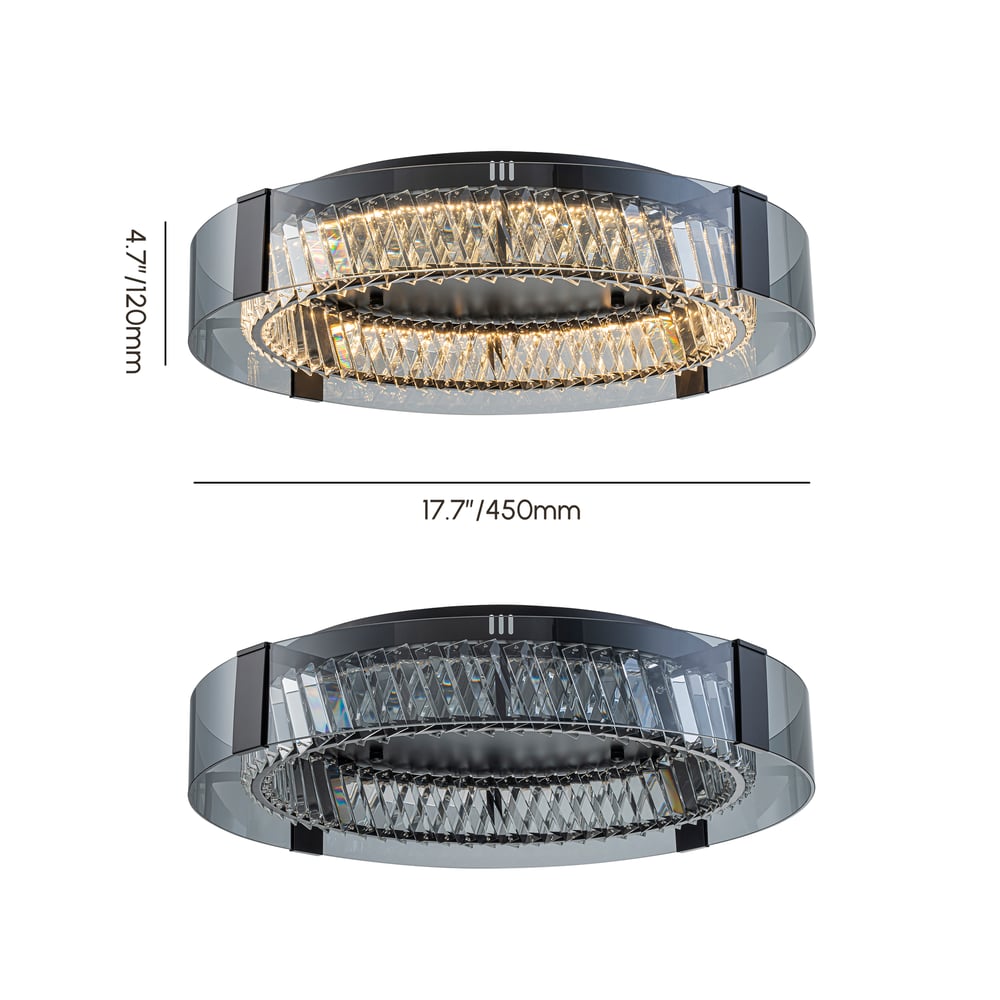 Crystal Dimmable Ceiling Lights 3 Modes LED Flush Mount Light with Remote Control weights dimensions image