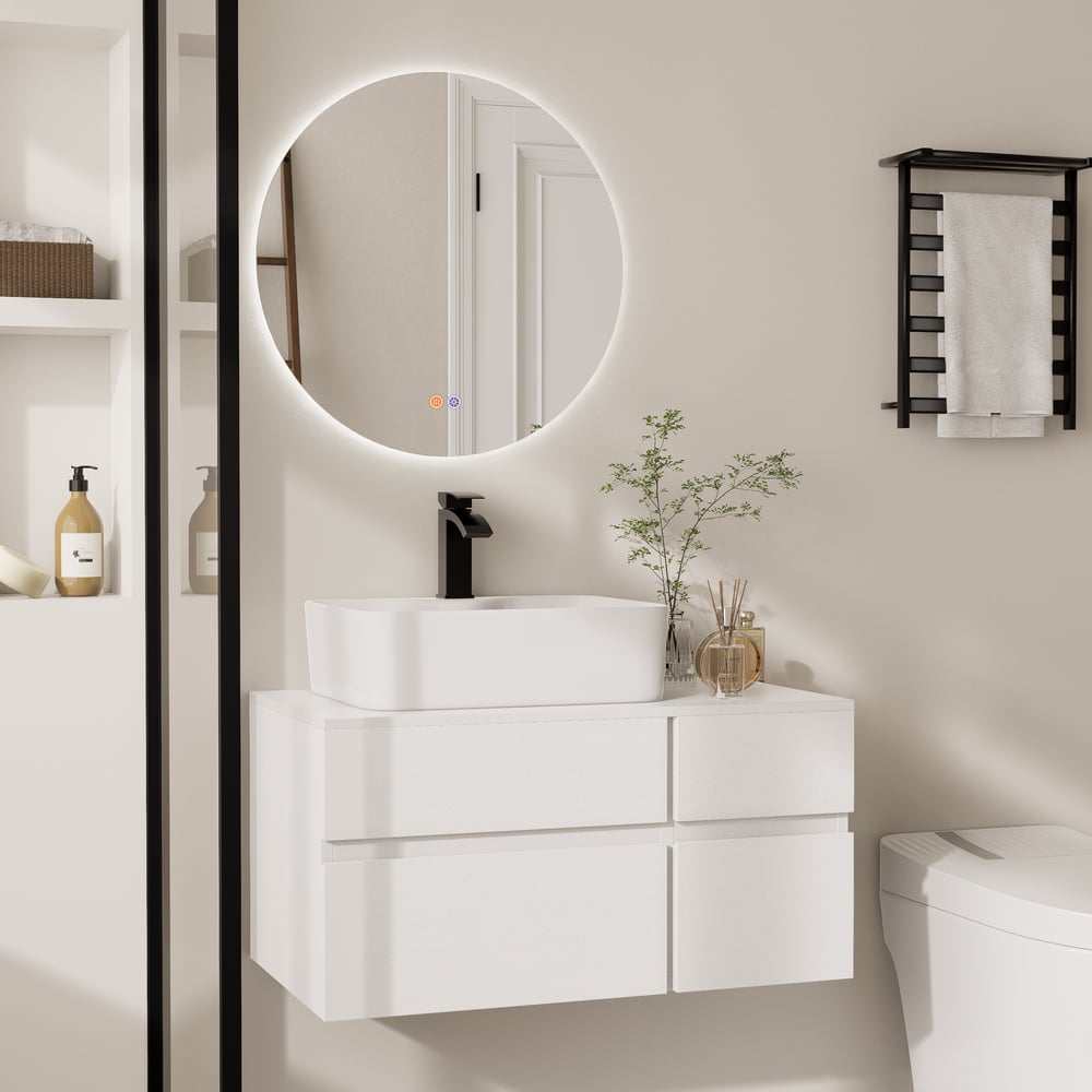 31.5" White Bathroom Vanity & 24" LED Bathroom Vanity Mirror Set window image