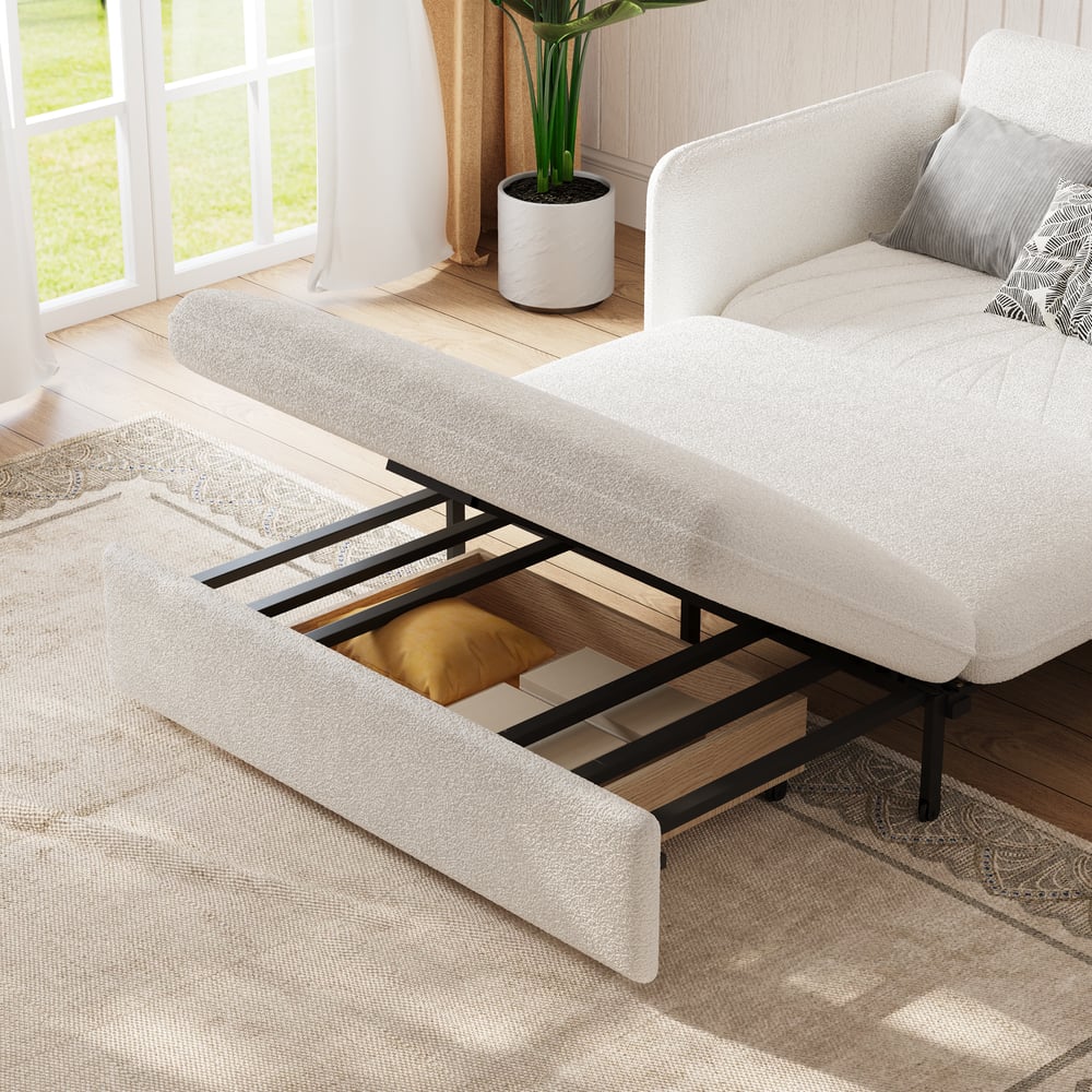1360mm Full Sleeper Sofa White Boucle Upholstered Convertible Sofa window image