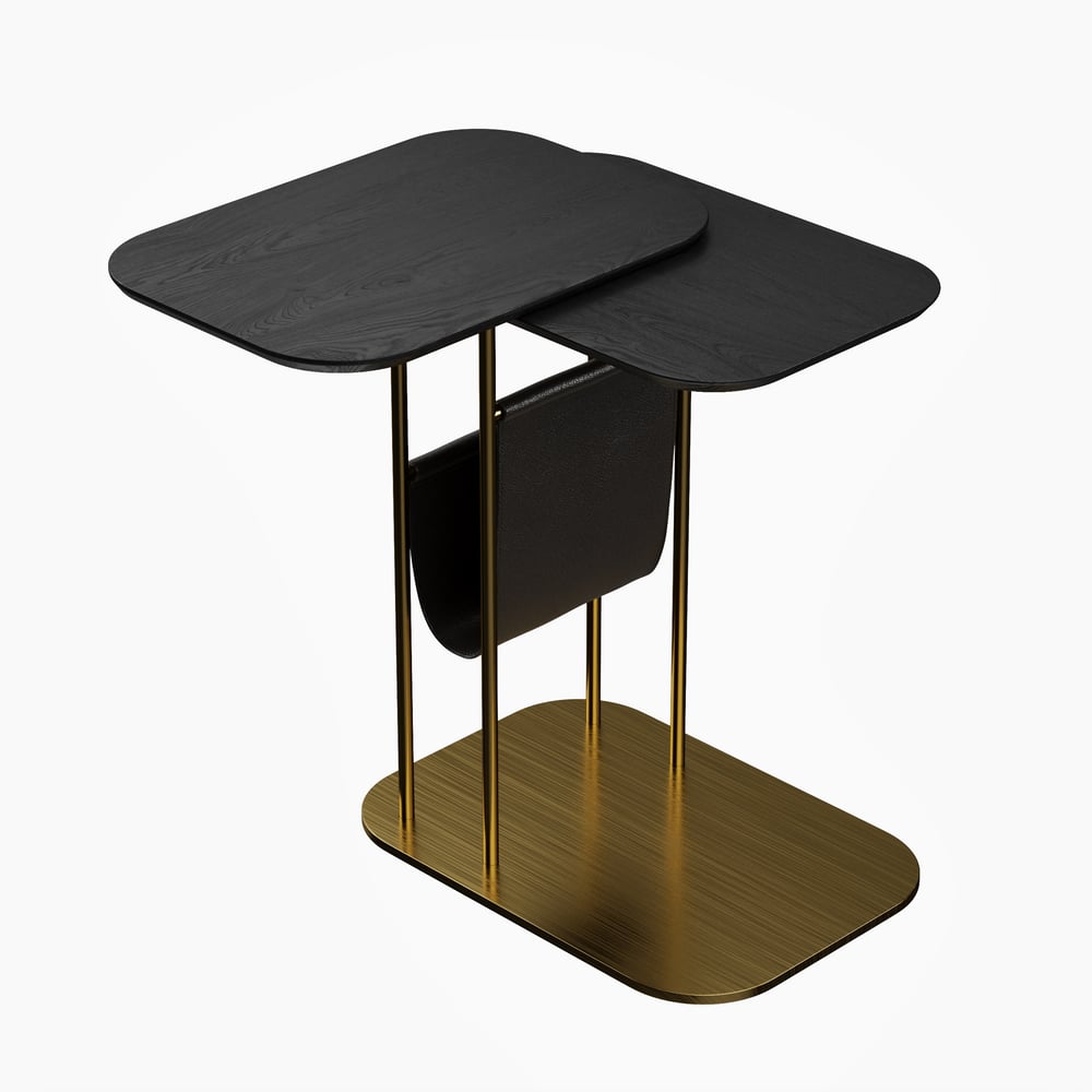 C-Shaped Black & Gold Rotating Side Table with Storage window image