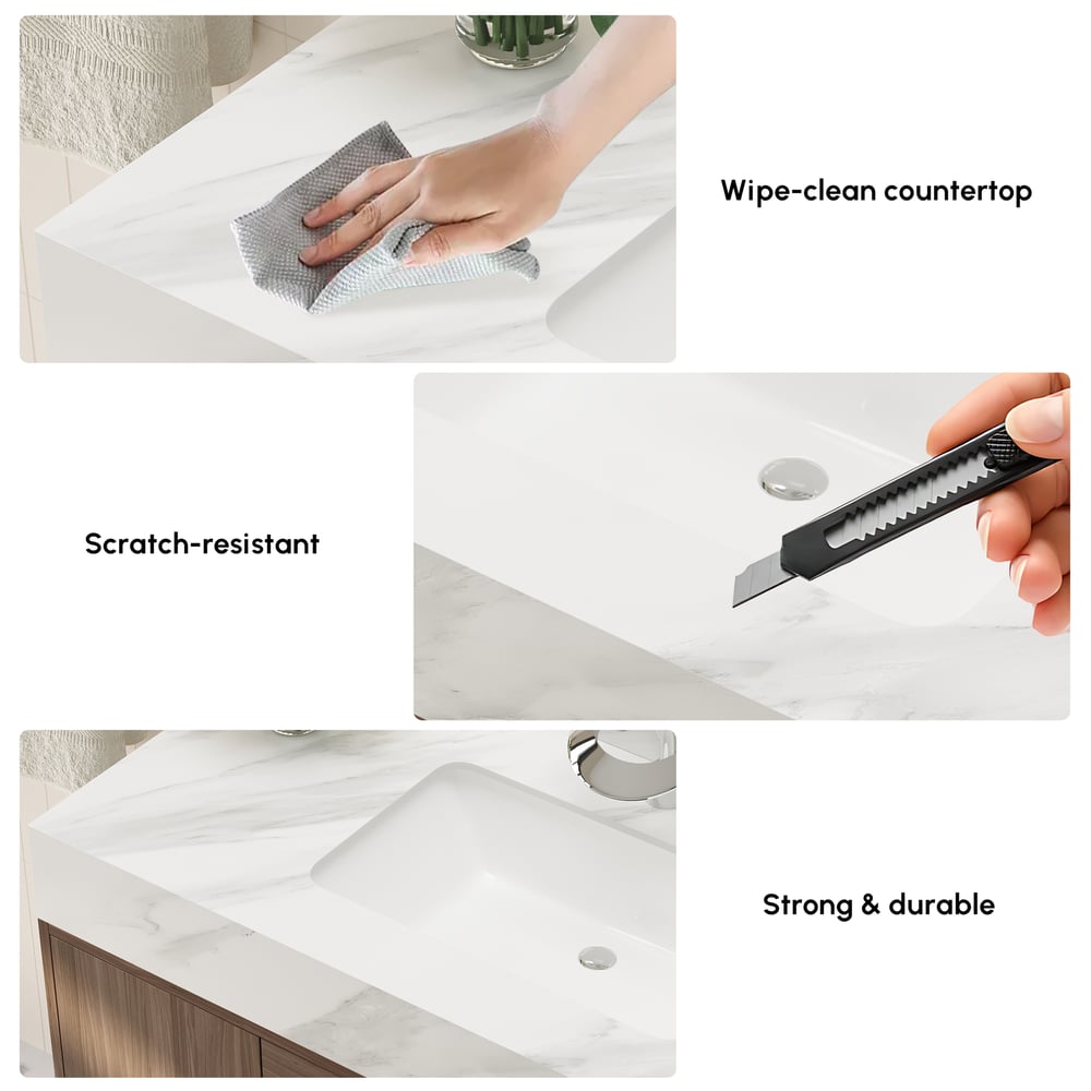 1000mm Walnut Freestanding Bathroom Vanity Sintered Stone Top & Silver Handles window image