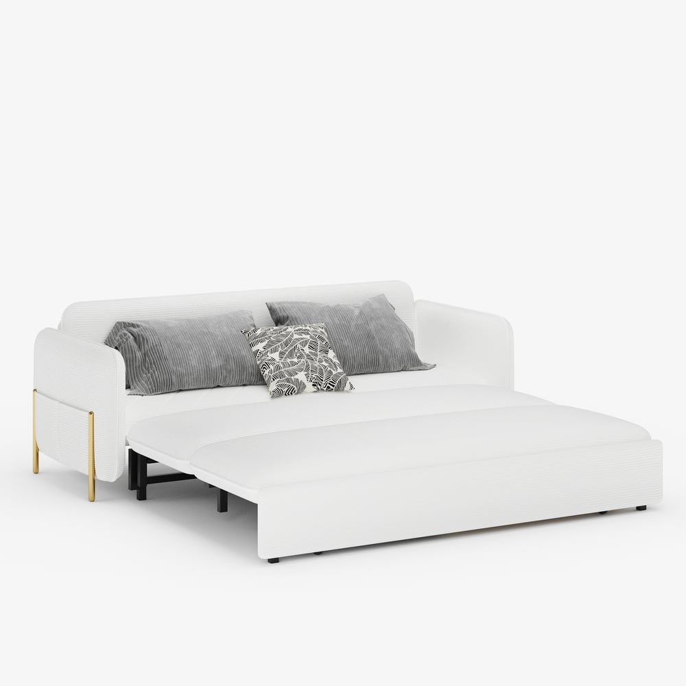 79" King 3-Seater Corduroy Convertible Sleeper Sofa window image