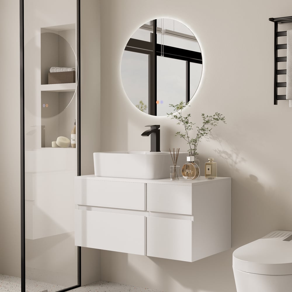 31.5" White Bathroom Vanity & 24" LED Bathroom Vanity Mirror Set window image