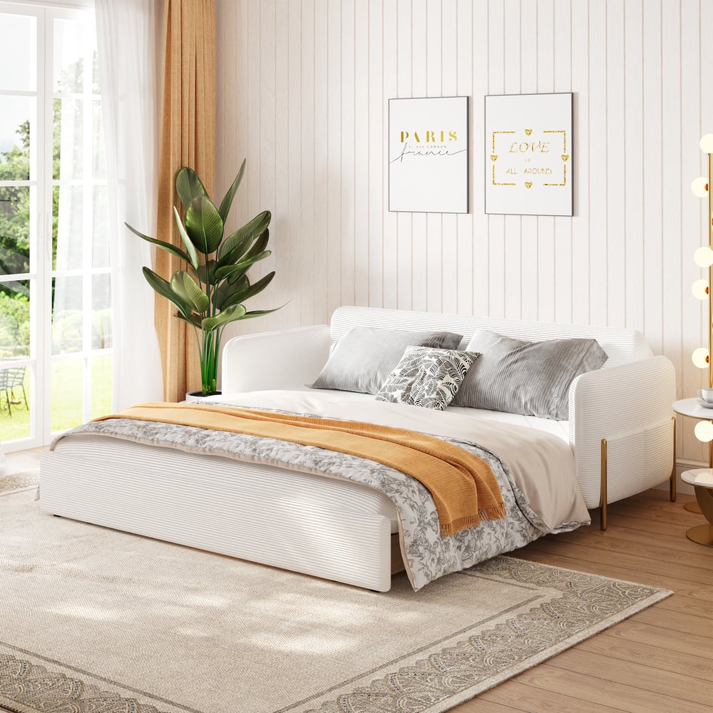 79" King 3-Seater Corduroy Convertible Sleeper Sofa window image