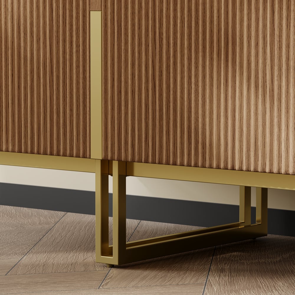 Supporto TV Grovyn con piano scanalato in pietra sinterizzata, 1500 mm, con portaoggetti Immagine della finestra