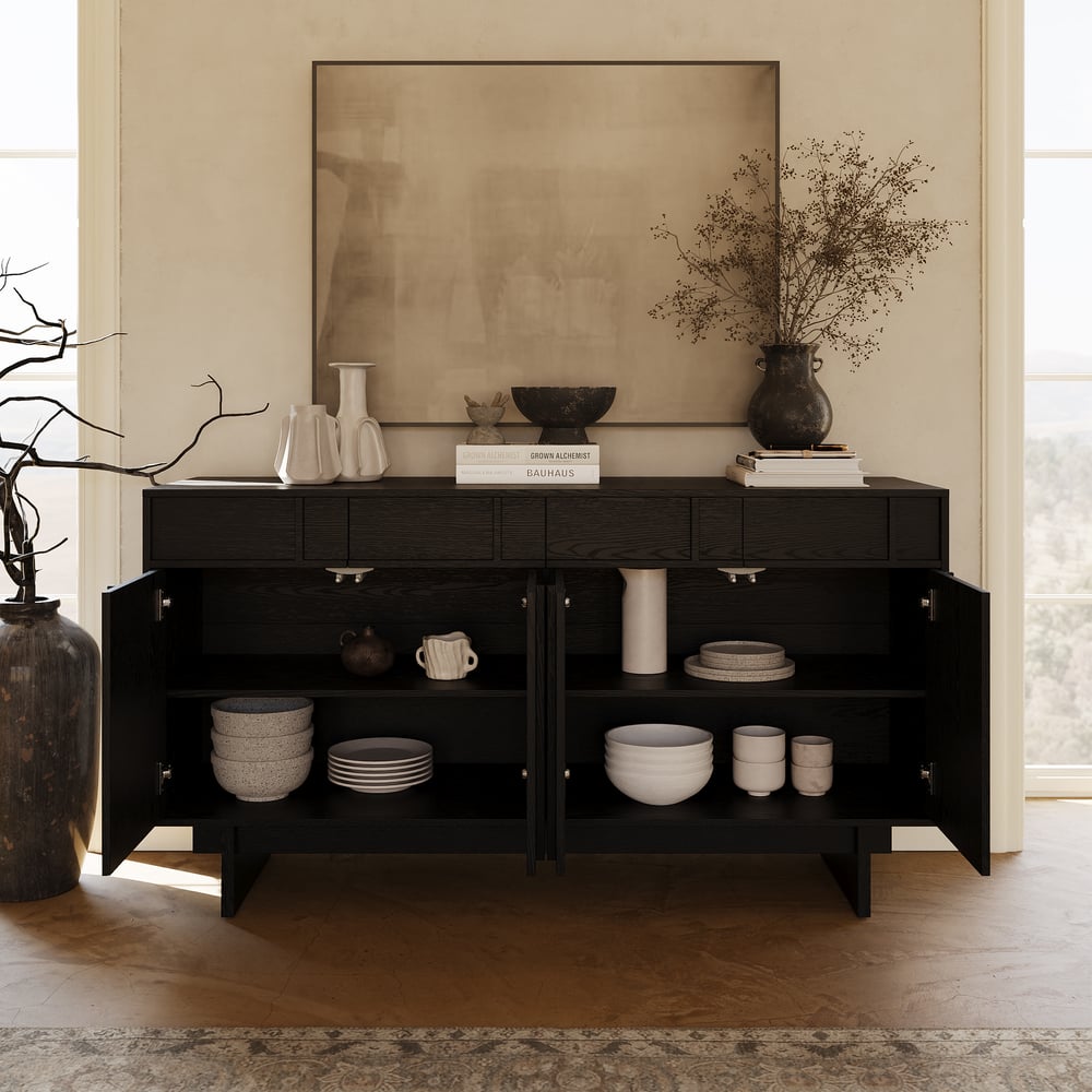 1530mm Mid Century Modern Sideboard Wooden Buffet with Storage window image