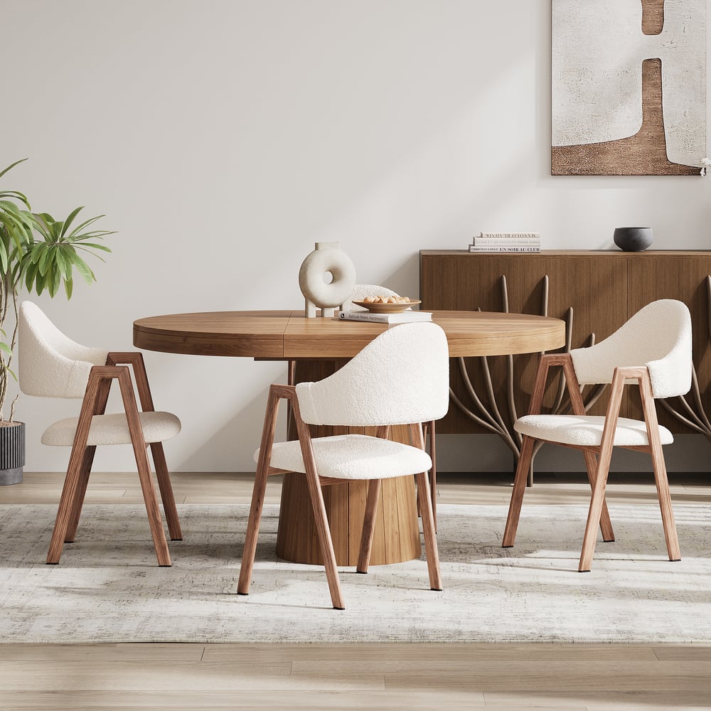 Sedia da pranzo imbottita bianca con schienale curvo, set di 2 Immagine della finestra