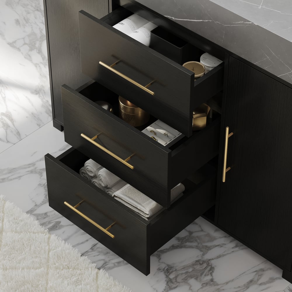 1000mm Freestanding Black Bathroom Vanity, Sintered Stone Countertop & Gold Handles window image