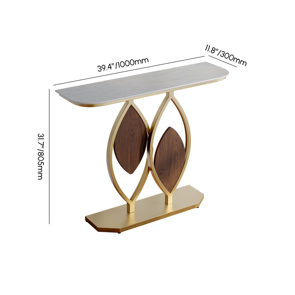 Table console Duo 1000 mm, table d'appoint moderne pour entrée avec dessus en travertin mat Poids, dimensions, image