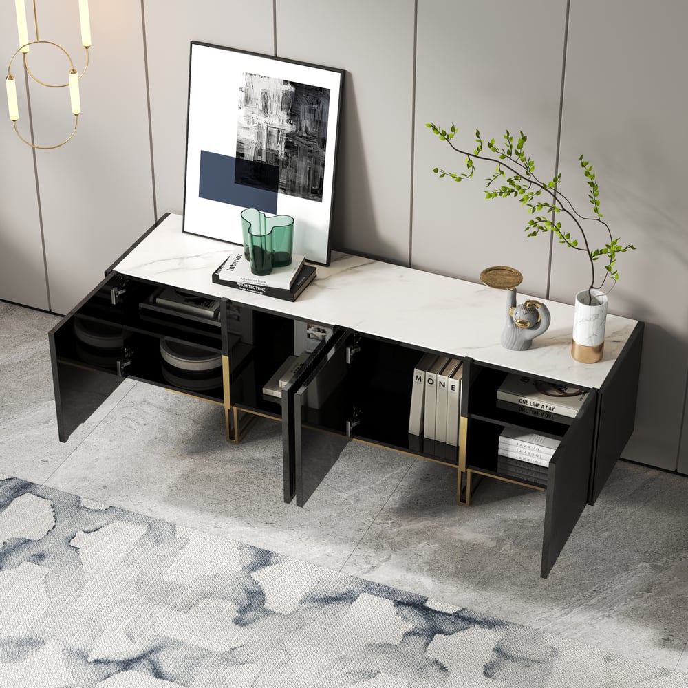 Grovyn 59" Sintered Stone Top Fluted TV Stand with Storage window image