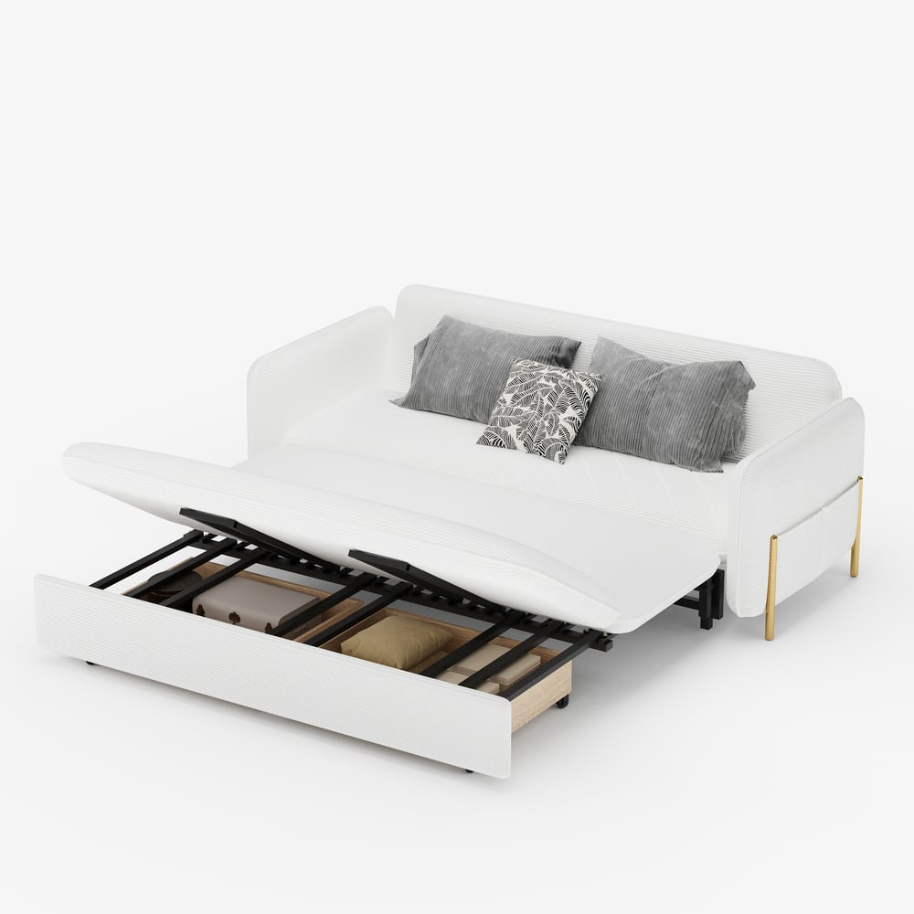 79" King 3-Seater Corduroy Convertible Sleeper Sofa window image