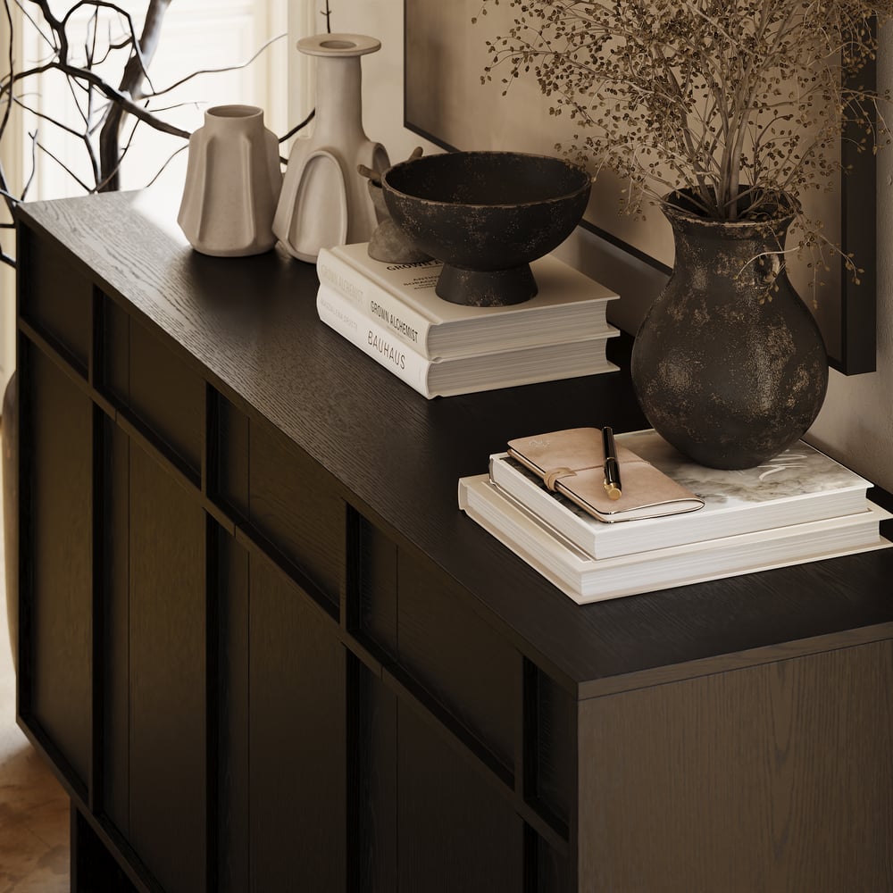 1530mm Mid Century Modern Sideboard Wooden Buffet with Storage window image