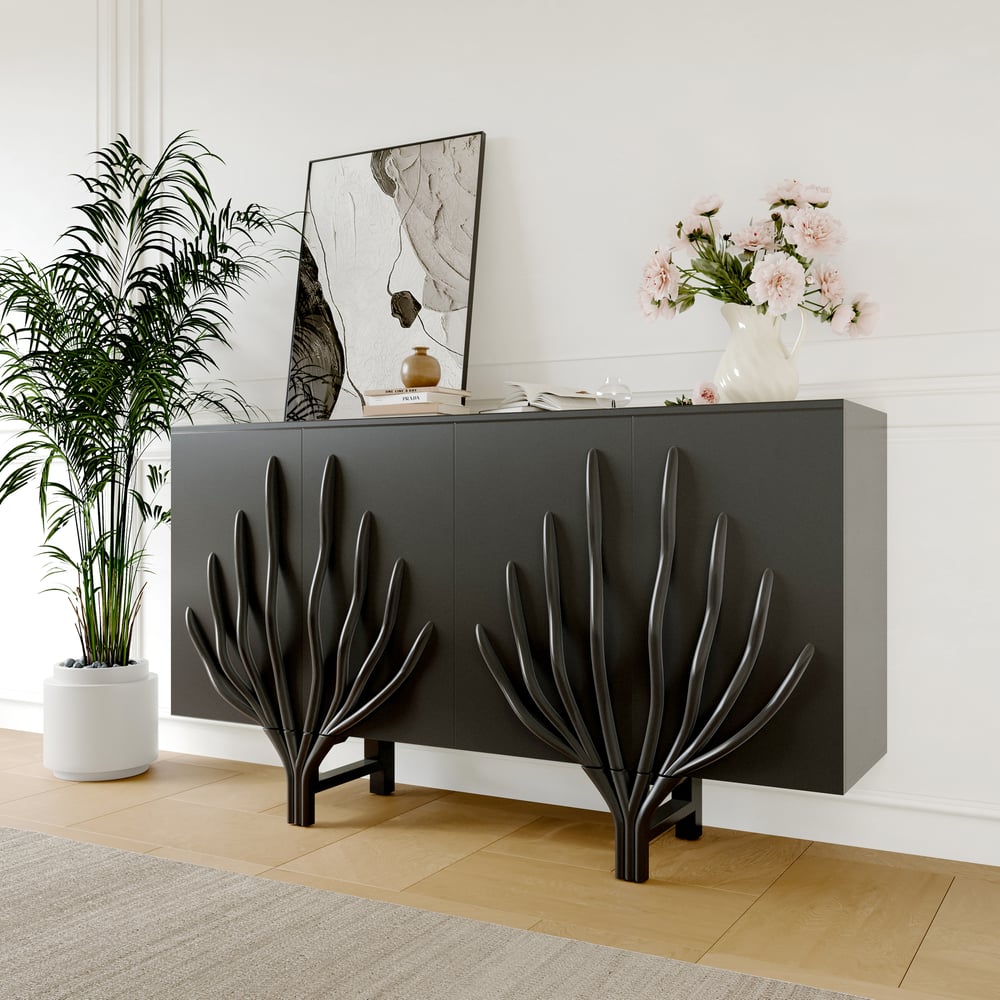 1600mm Sideboard Branch Design Mid Century Modern Buffet with 2 Doors 2 Shelves window image