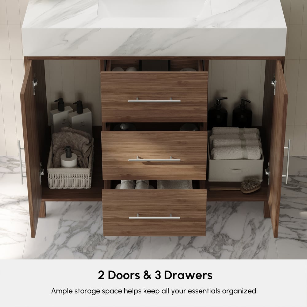 1000mm Walnut Freestanding Bathroom Vanity Sintered Stone Top & Silver Handles window image