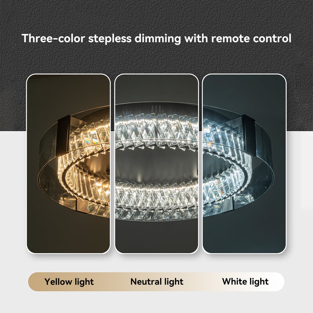 Crystal Dimmable Ceiling Lights 3 Modes LED Flush Mount Light with Remote Control window image