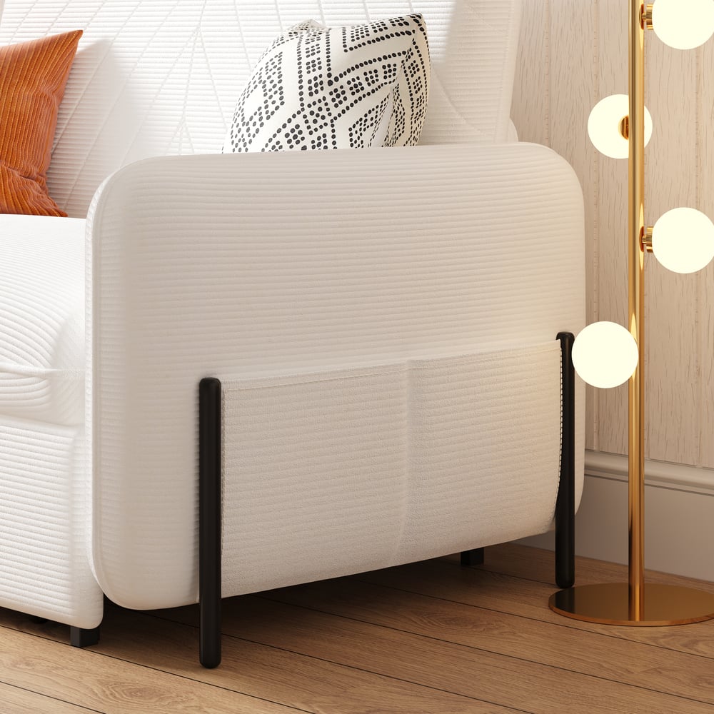 54" Full 2-Seater White Corduroy Convertible Sleeper Sofa window image