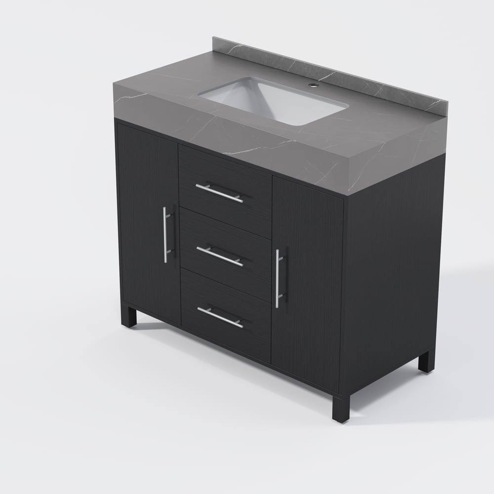 1000mm Freestanding Black Bathroom Vanity, Sintered Stone Countertop & Silver Handles window image