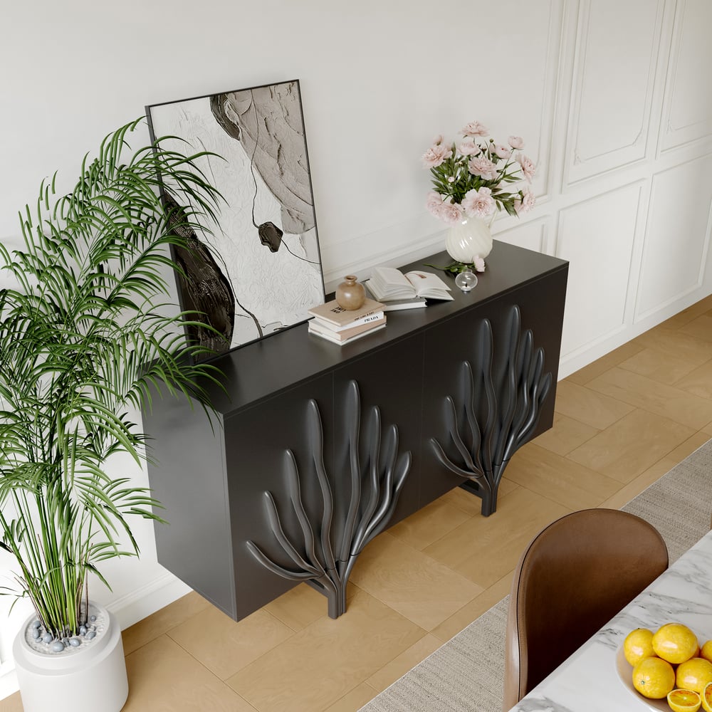 1600mm Sideboard Branch Design Mid Century Modern Buffet with 2 Doors 2 Shelves window image