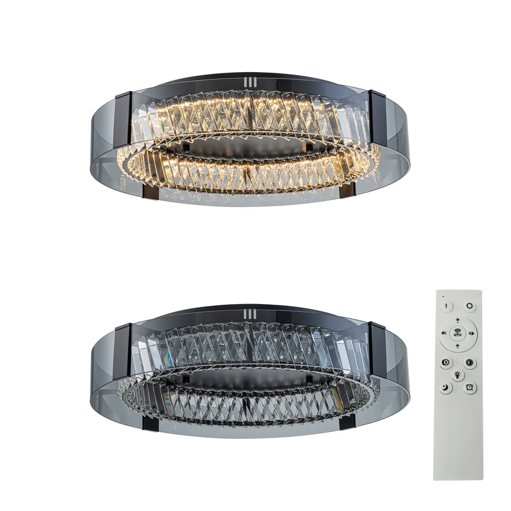 Crystal Dimmable Ceiling Lights 3 Modes LED Flush Mount Light with Remote Control window image